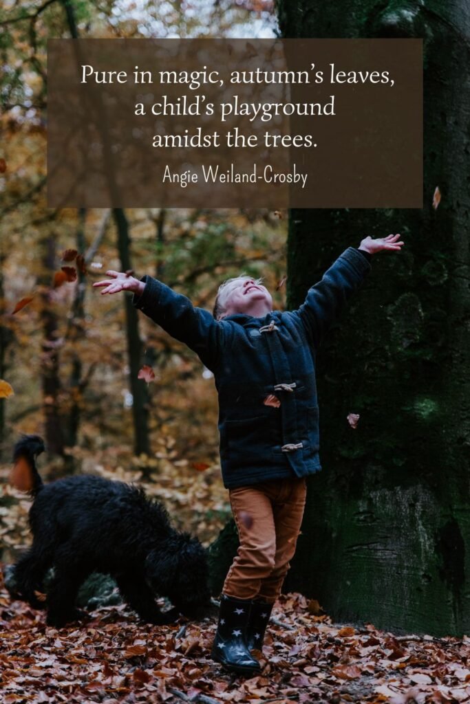 Child playing in Autumn Falling Leaves by Sander Weeteling